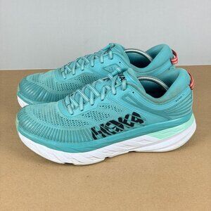 Hoka Bondi 7 Athletic Running Shoes Womens 10.5 Light Blue Low Top Lace Up